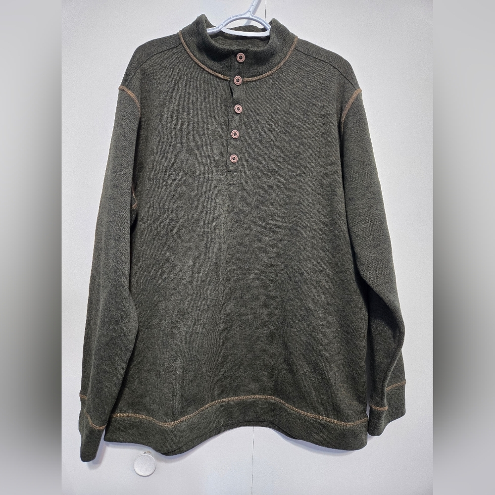 Original Weatherproof Vintage Men's Olive Henley 5 Button‎ Sweatshirt Pullover